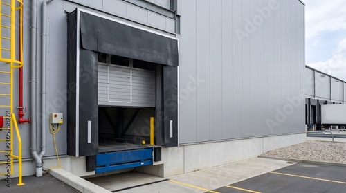 warehouse overhead sectional loading door with insulated dock shelter for efficient freight operations