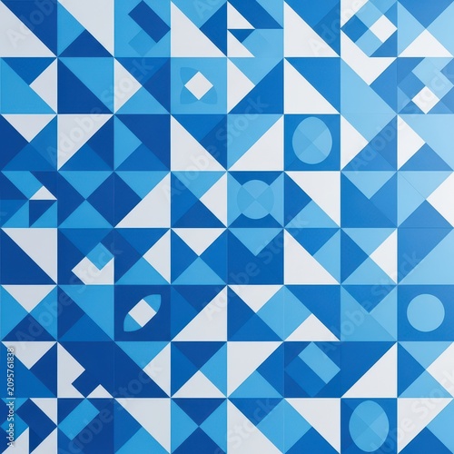 Vibrant abstract geometric background featuring a seamless repeating pattern in classic retro blue and bright white colors, antique, background, wallpaper