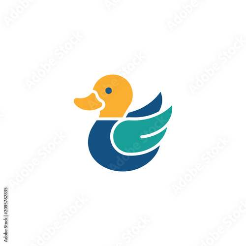 Abstract colorful duck bird logo with curved lines.