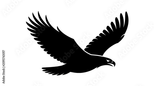 A cinematic composite illustration showcases an eagle flying high in the sky with outstretched wings and sharp talons.
