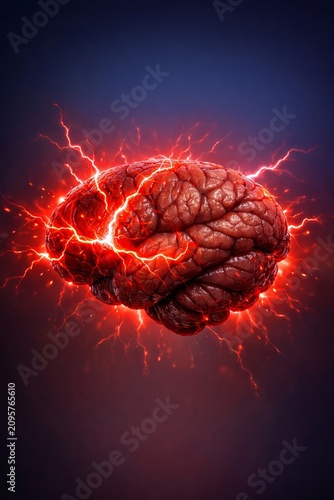 Brain Neurology Neuroscience: Electricity and Cognition, Intelligence and Synapse, Neural Anatomy and Mind, Mental Thought, Energy and Lightning Biology Concept