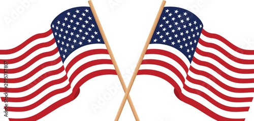 Quadro su tela Crossed American flags vector, patriotic USA symbol for Independence Day celebra