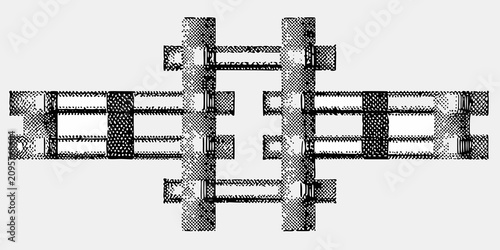 Fényképezés Halftone dot pattern showing a horizontal elongation black and white
