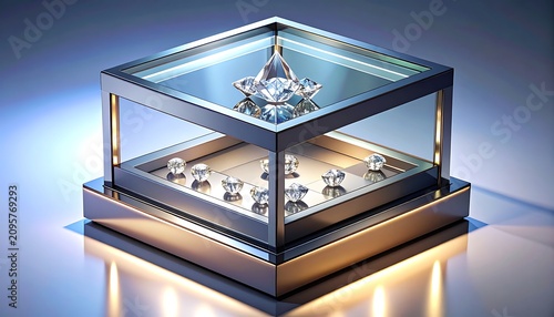 Luxury Diamond Jewels in Glass Case.