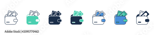 Fotografie Cash bills wallet icon set