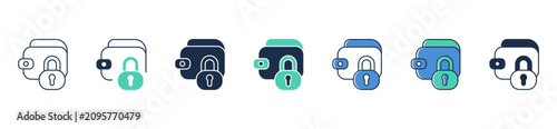 Secure wallet lock icon set collection. Safe money protected payment financial privacy account security sign vector illustration
