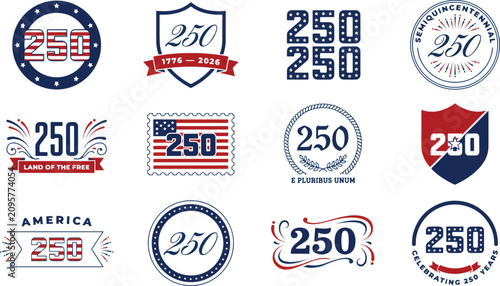 Quadro em tela American 250 anniversary badge designs, patriotic celebration emblems with stars