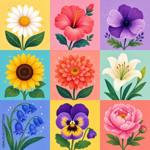 Floral Collection of Blooming Garden Flowers