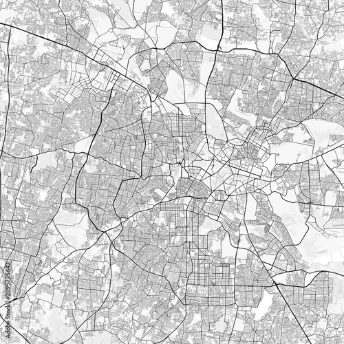 Bengaluru City Map. Minimalist black and white line art poster for printing, wallpaper, wall art, and map resources for home and office decor