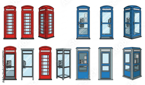 Canvastavla Classic Red and Blue Telephone Booth Vector Illustration Collection