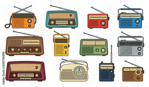 Fotografie Classic Portable Radio with Antenna Vector Illustration Collection