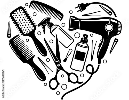 HEART SHAPE HAIRDRESSER TOOLS SILHOUETTE