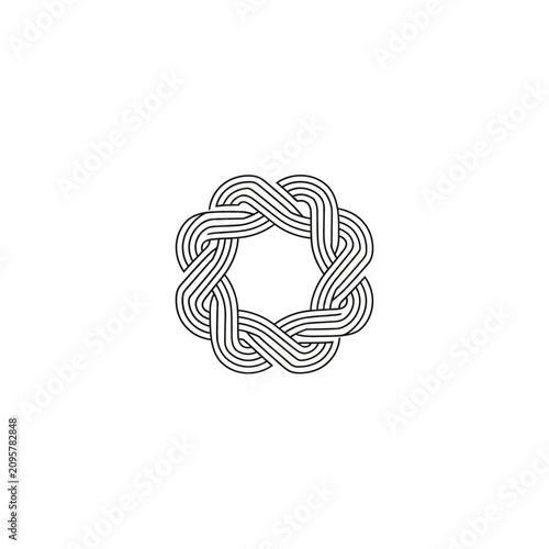 Interlaced circular line art knot on white background