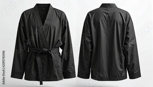 Black Wrap Jacket with Belt Front and Back View