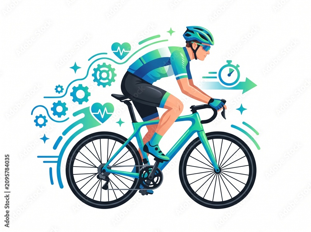 Fototapeta premium Professional Road Cyclist Training – Cycling Fitness and Endurance Vector Illustration