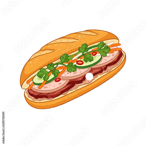 Banh mi Vietnamese sandwich, street food icon  Vector Illustration