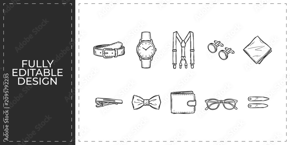 Obraz premium Luxury jewelry and fashion accessories hand drawn doodle icons set featuring rings and watches for boutique branding and gift shop design graphics