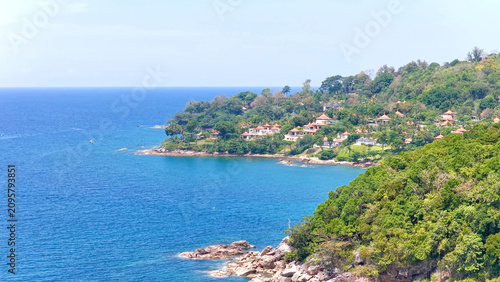 Aerial View of Luxury Coastal Villas on Phuket Island Shoreline