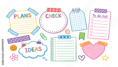 Bild auf Leinwand Hand drawn sticky note vector illustration set