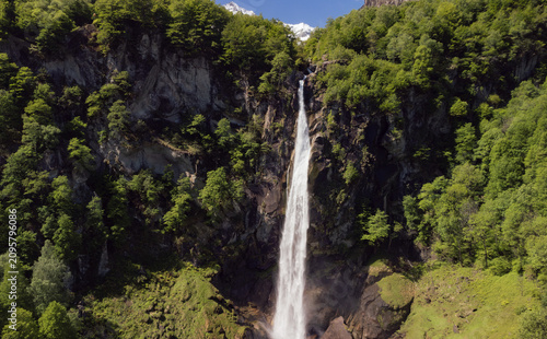 Aerial view of Foroglio waterfall cascading down cliffs in Valle Bavona