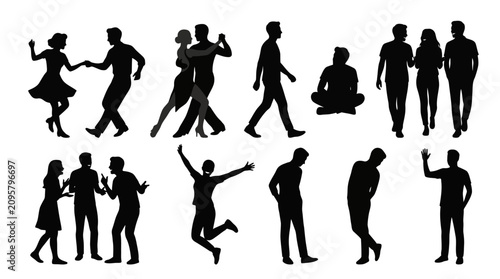 Konstfotografi Silhouettes of people in various poses and activities, capturing motion and emot