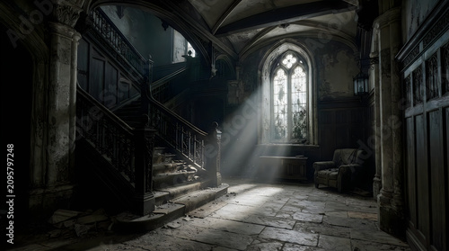 Spooky abandoned mansion interior a haunting scene for happy halloween decorations and gothic horror themes