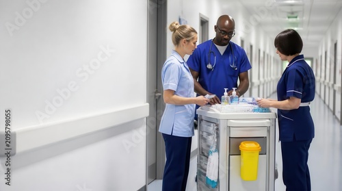 Medical team preparing treatment on hospital ward