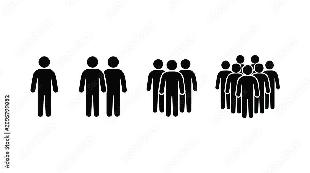 Obraz premium Set of People Icons Representing Growing Crowd Size and Increasing Social Population Groups