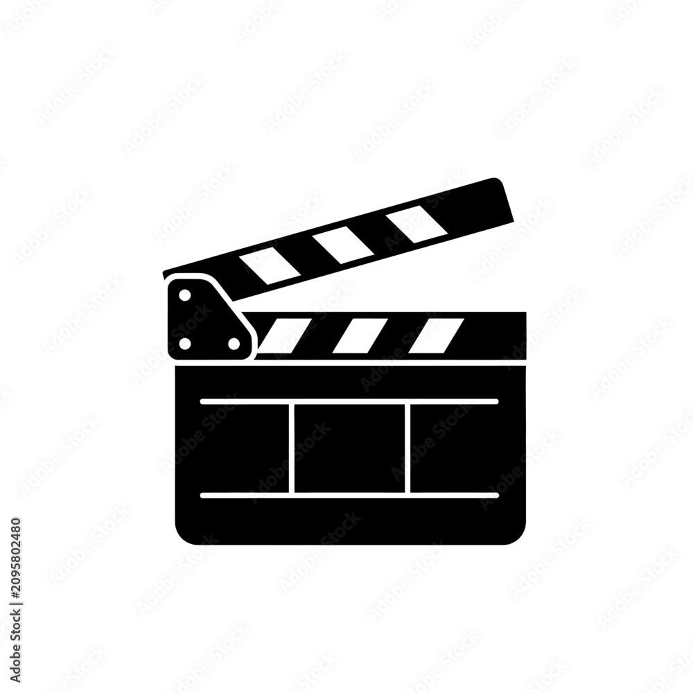 Fototapeta premium Minimalist black film clapperboard icon for movie production