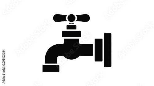 Eight black and white silhouettes of a faucet with handle