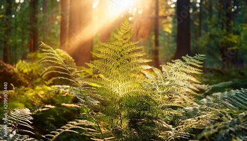 Close Up Fern In The Forest With The Sun S Rays