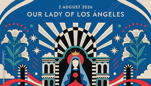 Canvastavla Our lady of los angeles featuring artistic floral religious iconography design