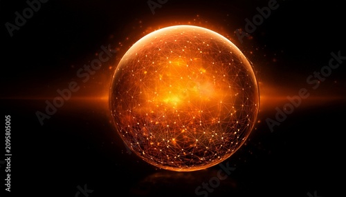 An Orange Orb Glows Against A Black Void Radiating Warmth In An Abstract Style