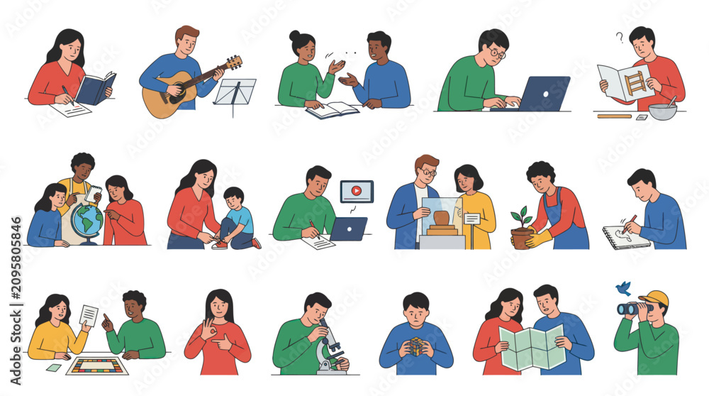 Fototapeta premium Flat Style Vector Illustrations of Education and Learning Activities