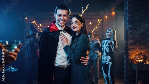 Halloween couple portrait vampire and deer costume