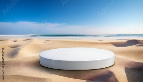 Abstract Minimal Scene With White Round Podium Placed On Beach Sand Texture Minimal Creative Composition Background For Cosmetics Or Products Presentation