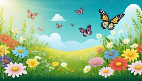 Beautiful Blooming Meadow With Butterflies