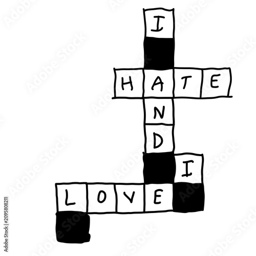 Obraz na plátně Dark scribble crossword graphics I hate and I love