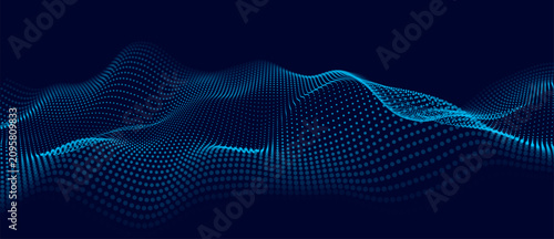 Abstract blue wavy background of points. Cyber particles. Big data stream. Vector illustration