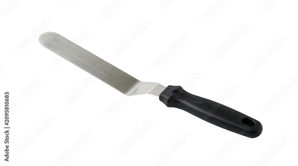 Fototapeta premium Metal cake icing spatula with black handle isolated on transparent background