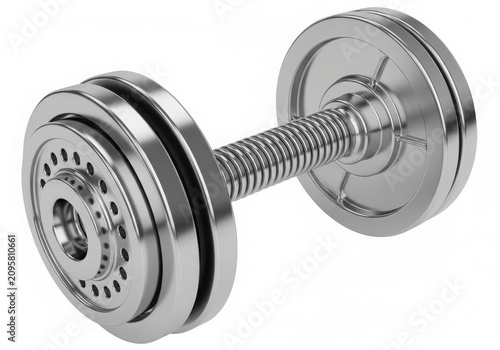 Adjustable dumbbell weight plate on barbell isolated on white background