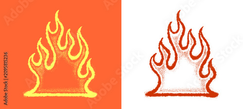 Foto Fire flame bonfire shape drawn with spray paint texture