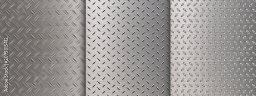 Diamond plate steel metal texture with seamless floor background and checker pattern. Black silver vector sheet featuring stainless iron checkerplate with aluminum texture.