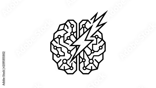 Stylized brain with lightning bolt depicting intellectual energy, rapid thought processes, and dynamic mental activity.