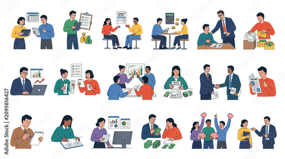 Fototapeta premium Business Finance Meeting Teamwork Flat Vector Illustrations