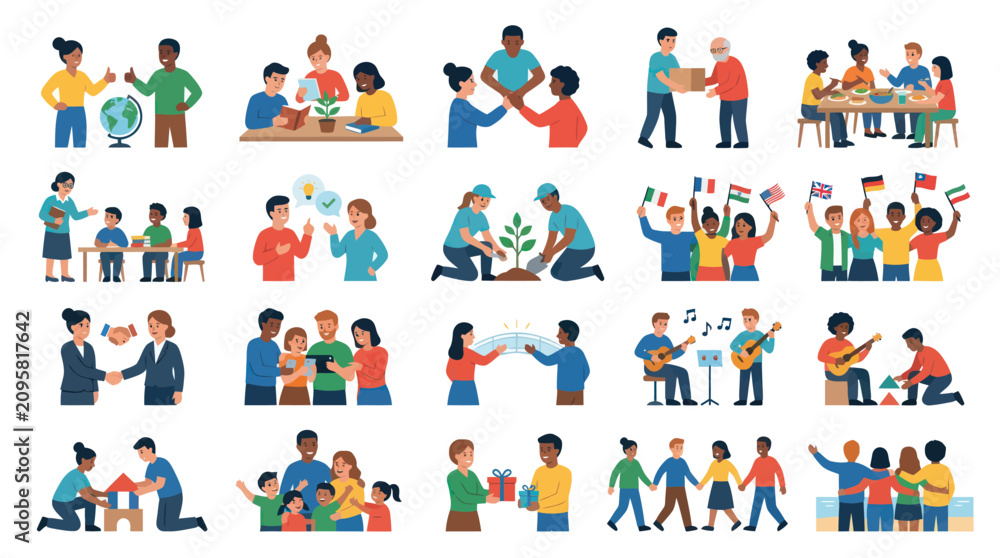 Fototapeta premium Flat Vector Illustrations of Diverse People in Community, Education, Friendship, and Cooperation Concepts