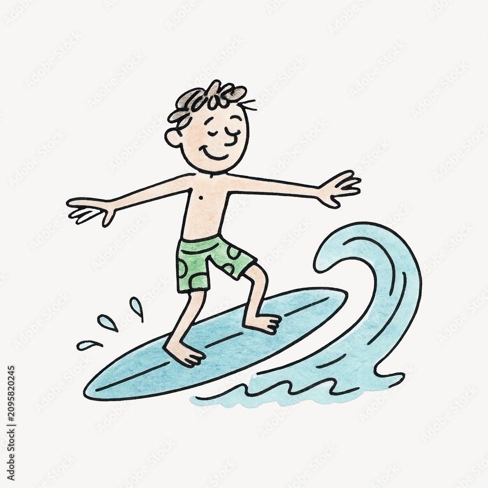 Fototapeta premium Cartoon surfer enjoying wave
