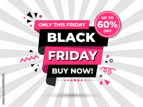 Black Friday sale advertisement with Up to 60% OFF and Buy Now! text