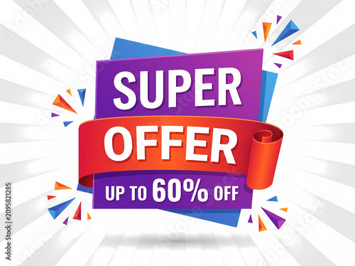 Super Offer Up to 60% Off banner with colorful fireworks
