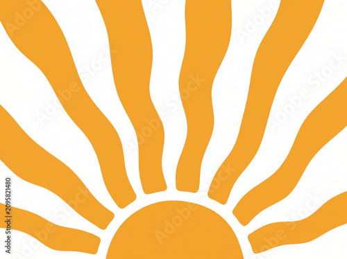 A simple, stylized graphic of a rising sun with orange rays fanning out on a white background